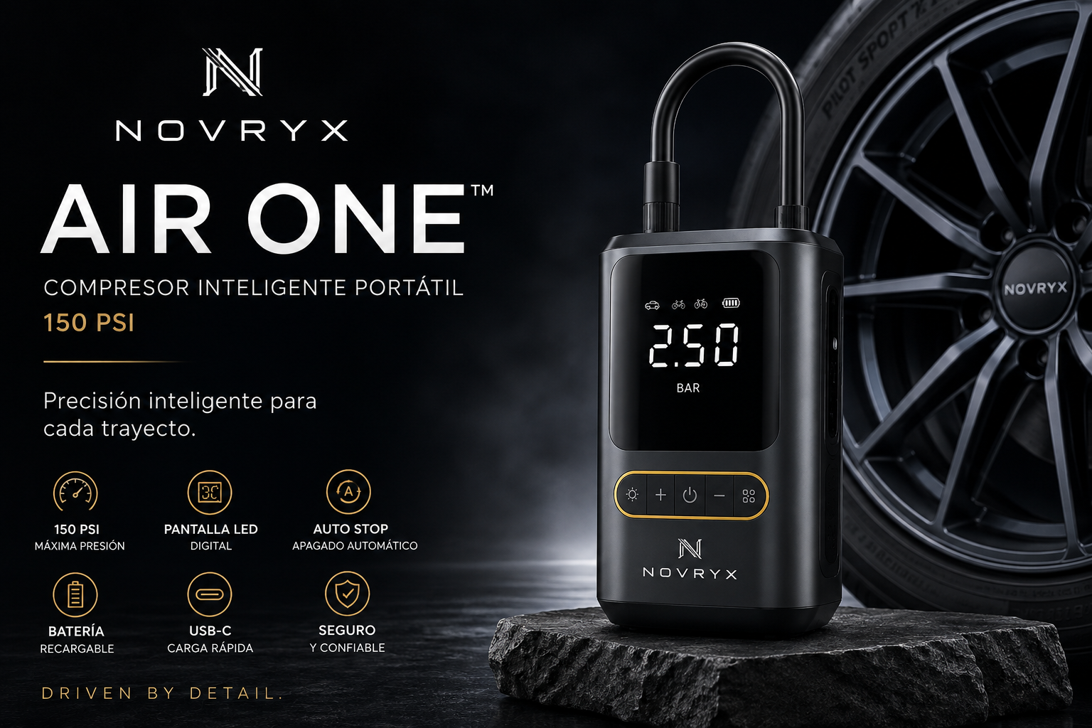 NOVRYX AIR ONE™ | Compresor Inteligente Portátil 150 PSI