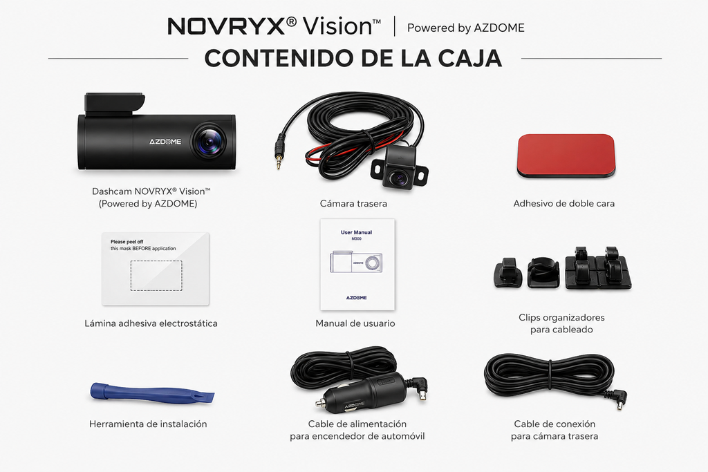 NOVRYX® Vision™ | Powered by AZDOME • Dashcam WiFi de Doble Cámara