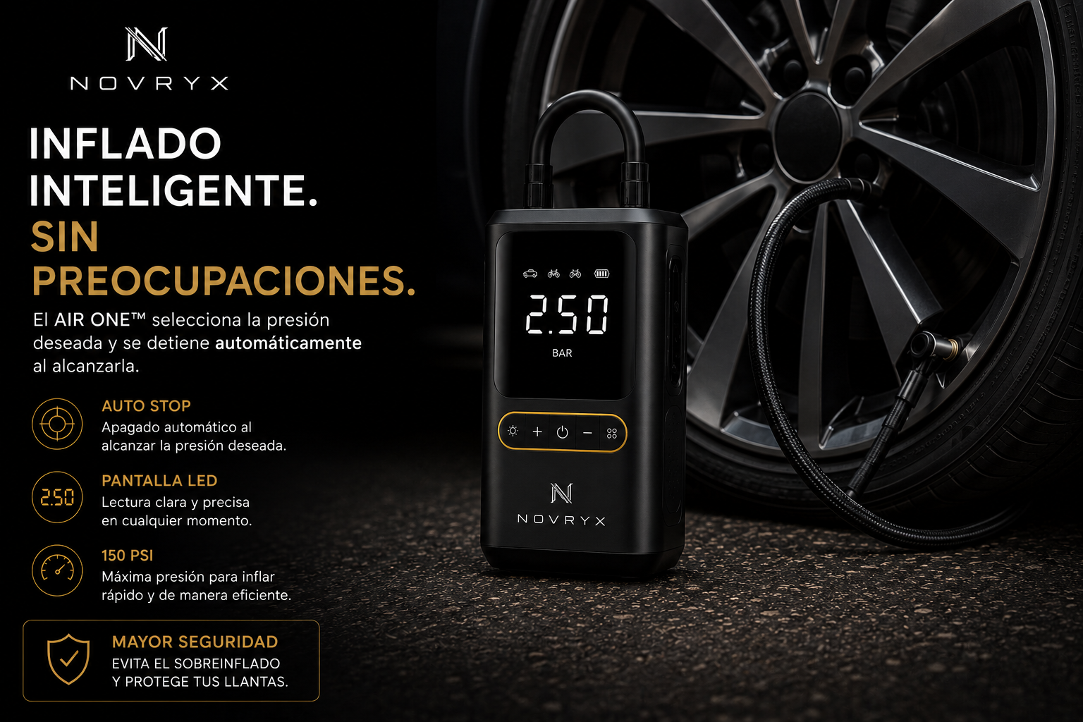NOVRYX AIR ONE™ | Compresor Inteligente Portátil 150 PSI