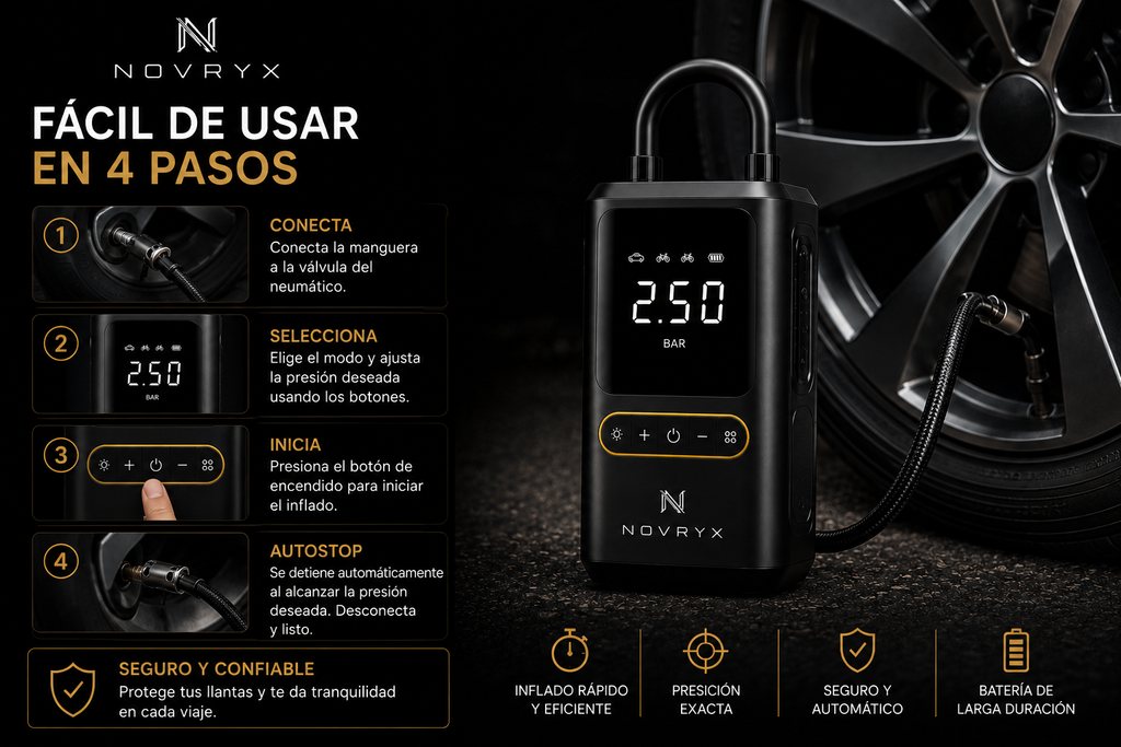 NOVRYX AIR ONE™ | Compresor Inteligente Portátil 150 PSI