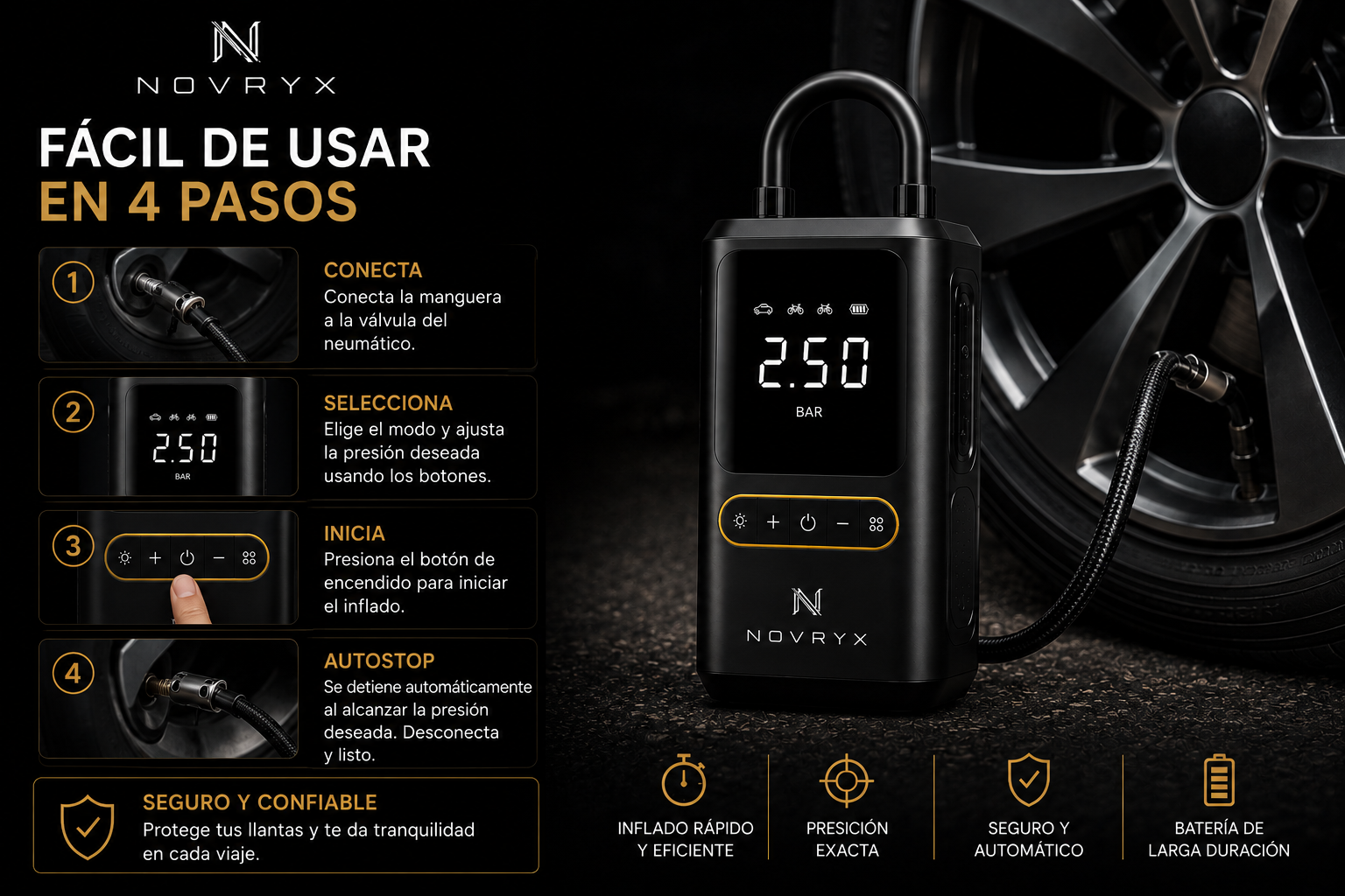 NOVRYX AIR ONE™ | Compresor Inteligente Portátil 150 PSI
