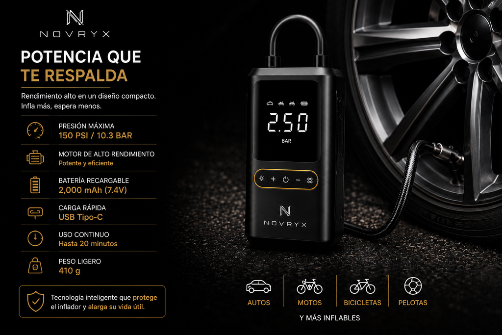 NOVRYX AIR ONE™ | Compresor Inteligente Portátil 150 PSI
