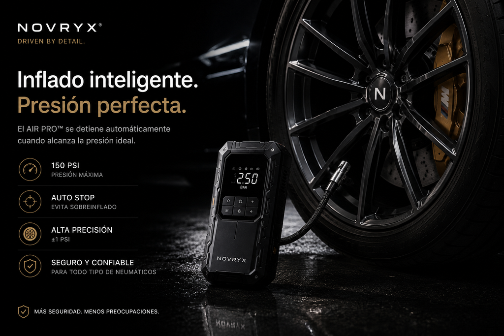 NOVRYX AIR PRO™ | Arrancador Inteligente y Compresor de Aire Portátil 2 en 1 (150 PSI)