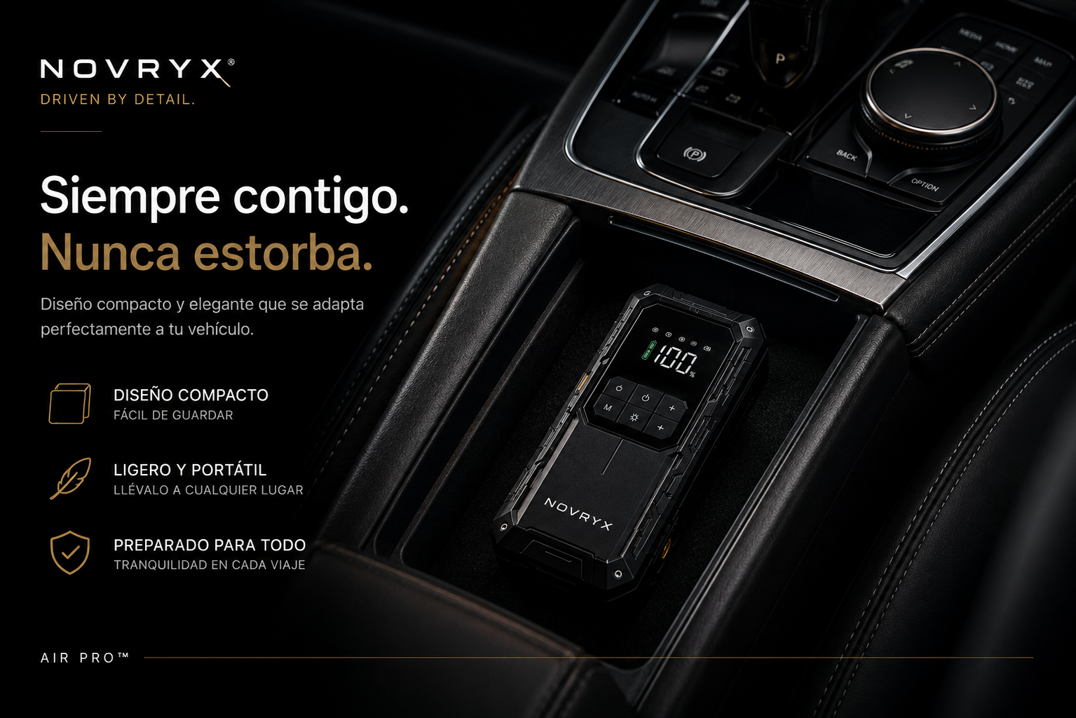 NOVRYX AIR PRO™ | Arrancador Inteligente y Compresor de Aire Portátil 2 en 1 (150 PSI)