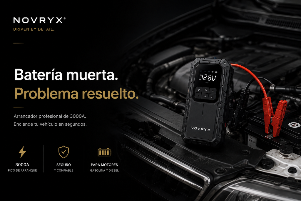 NOVRYX AIR PRO™ | Arrancador Inteligente y Compresor de Aire Portátil 2 en 1 (150 PSI)