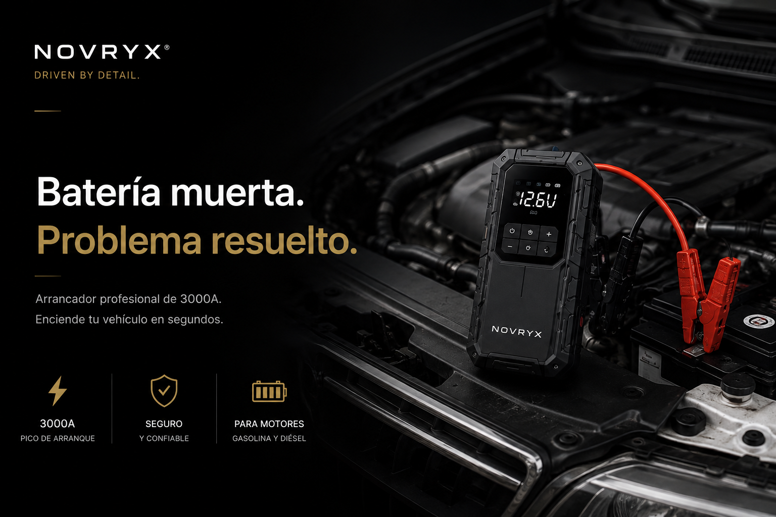 NOVRYX AIR PRO™ | Arrancador Inteligente y Compresor de Aire Portátil 2 en 1 (150 PSI)